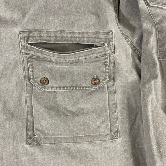 Cabelas Mens XL Safari Button Up Zip Pockets Utility Shirt Olive Hunting Roll up - Picture 8 of 10